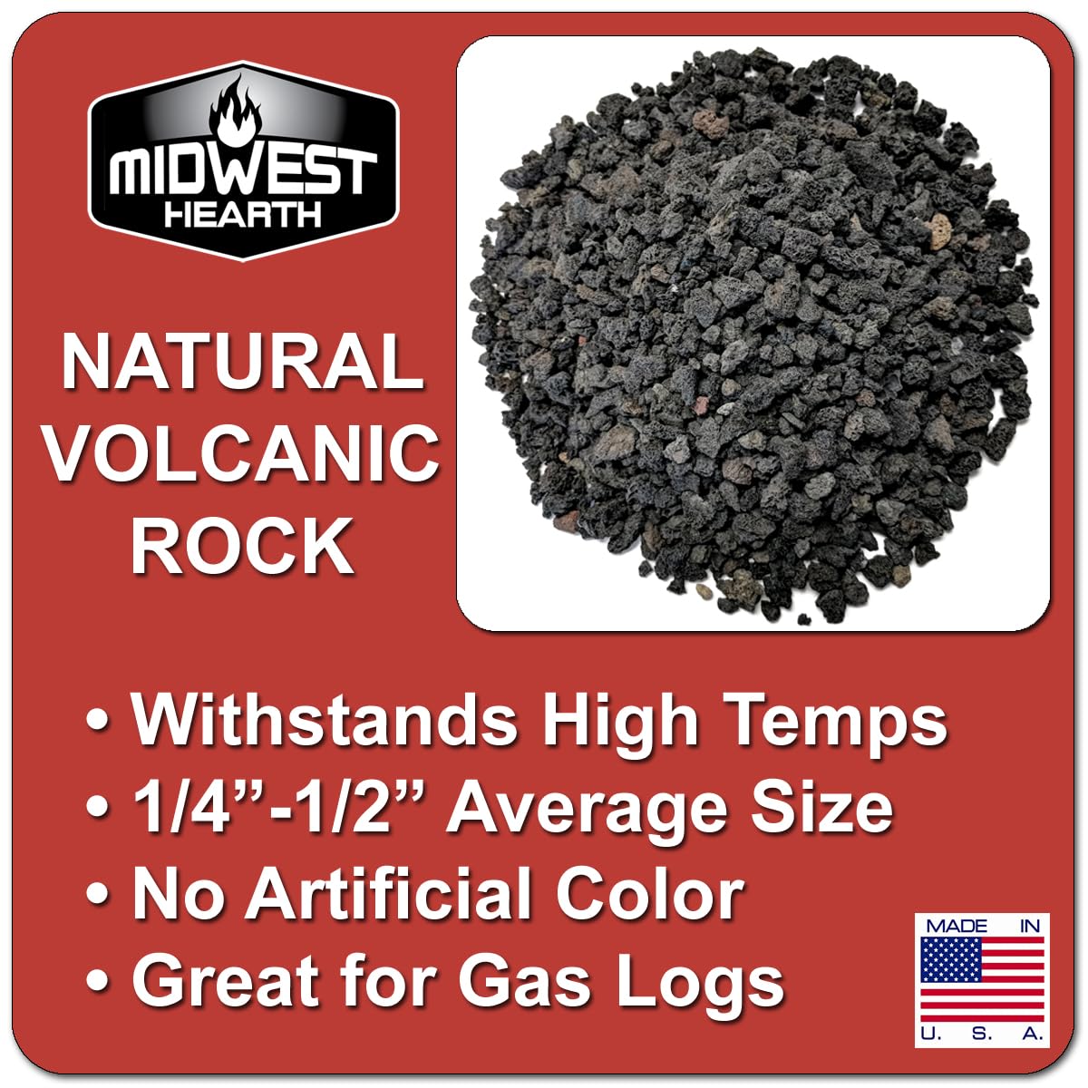 Midwest Hearth lava granules sized 1/4 to 1/2 inch fit gas log sets.
