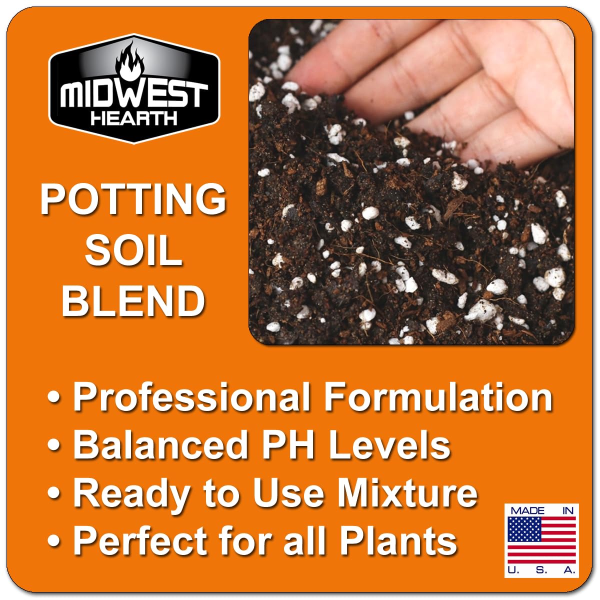 Midwest Hearth potting soil mix in use in a garden bed, ensuring aeration and moisture retention.
