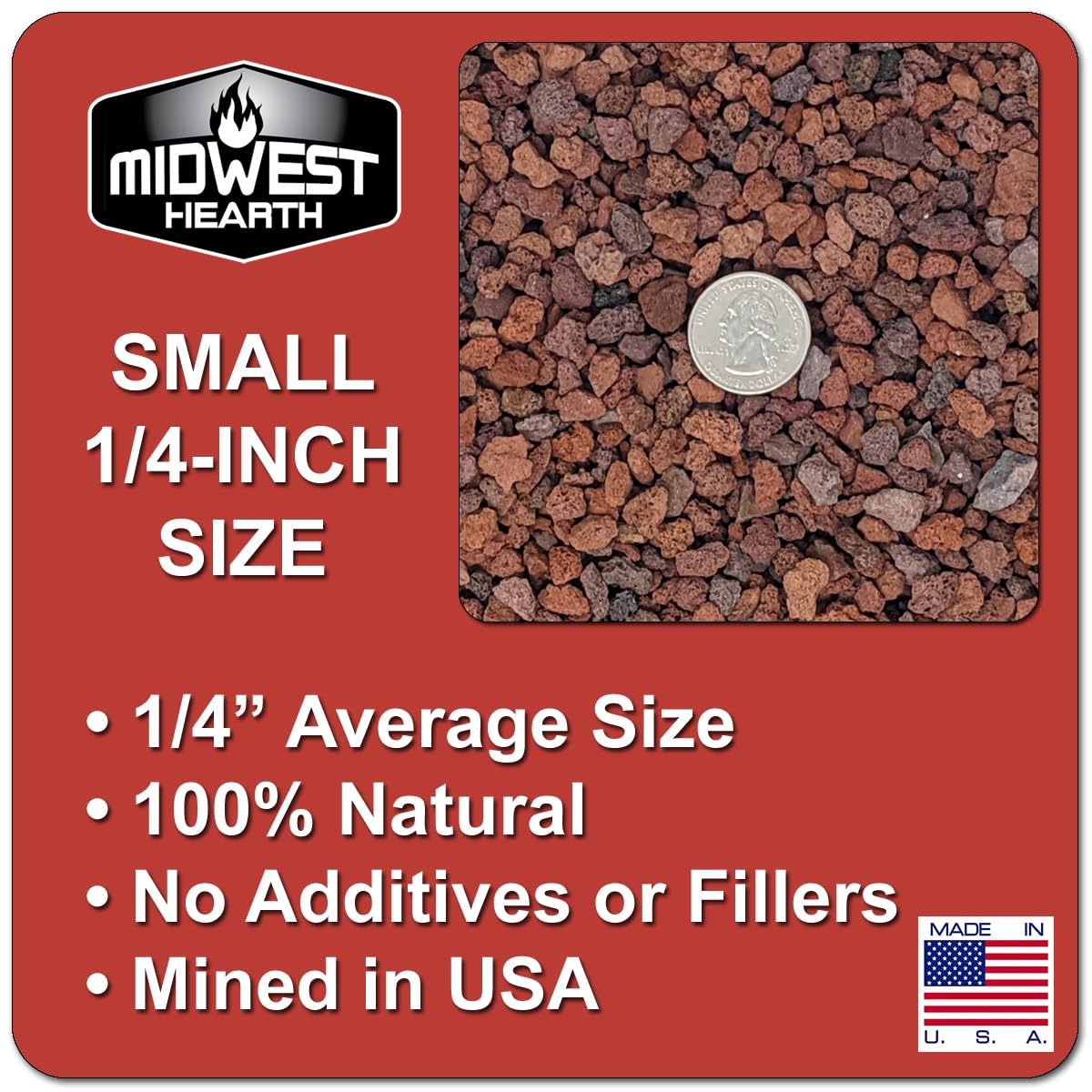 Midwest Hearth Red Lava Rocks mined in USA for sustainable drainage in planters.