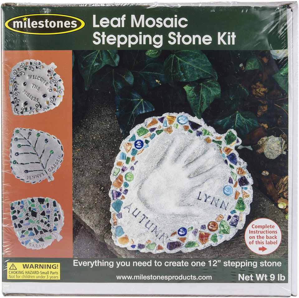 Midwest Products mosaic leaf stepping stone kit showcases vibrant earth tones for outdoor decor.