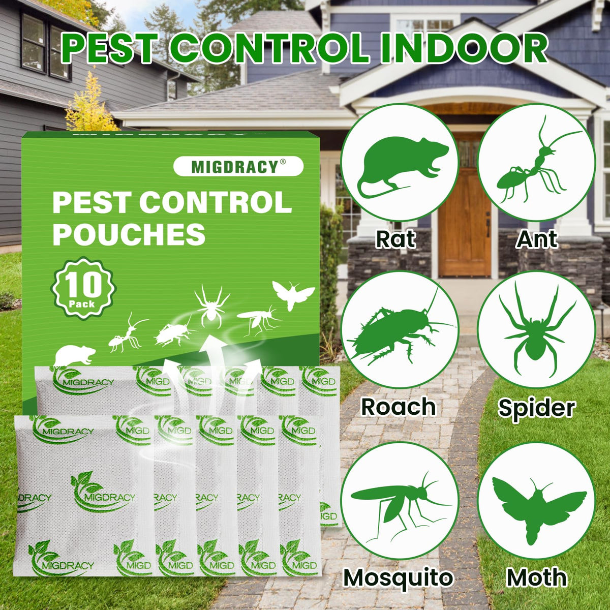 Migdracy Pest Control Pouches in living room illustrating indoor placement.
