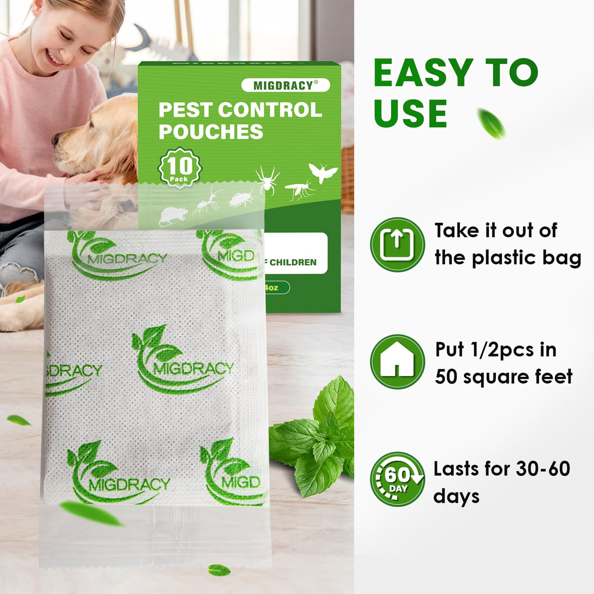 Migdracy pest control pouches neatly arranged for storage and quick access.