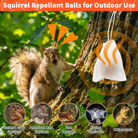 Migdracy Squirrel Repellent Balls placed in garden to deter wildlife with plant-based scent