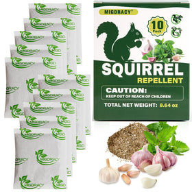 Migdracy Squirrel Repellent Pouches pack closeup showing peppermint oils for deterrence