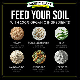Mighty Plant Instant Compost Tea spray on leaves for potential foliage health and vigor.