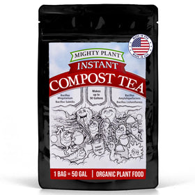 Mighty Plant Instant Compost Tea bottle ready for convenient garden feeding and growth boost.