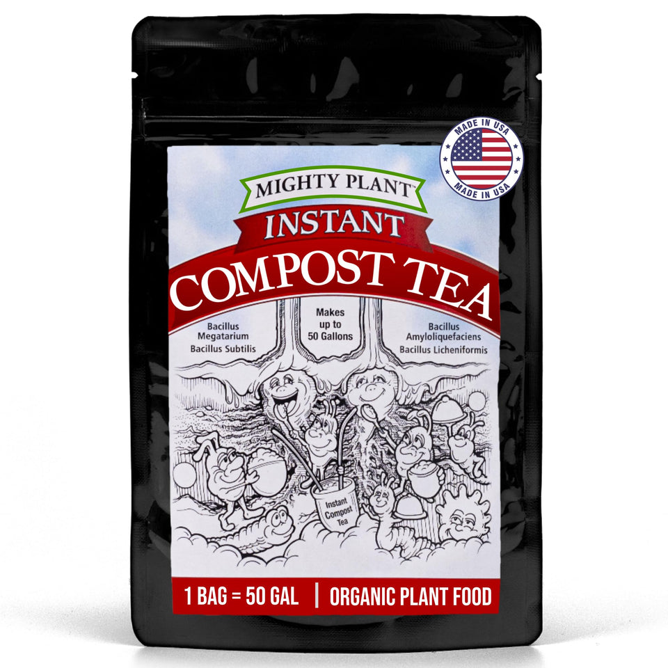 Mighty Plant Instant Compost Tea bottle ready for convenient garden feeding and growth boost.