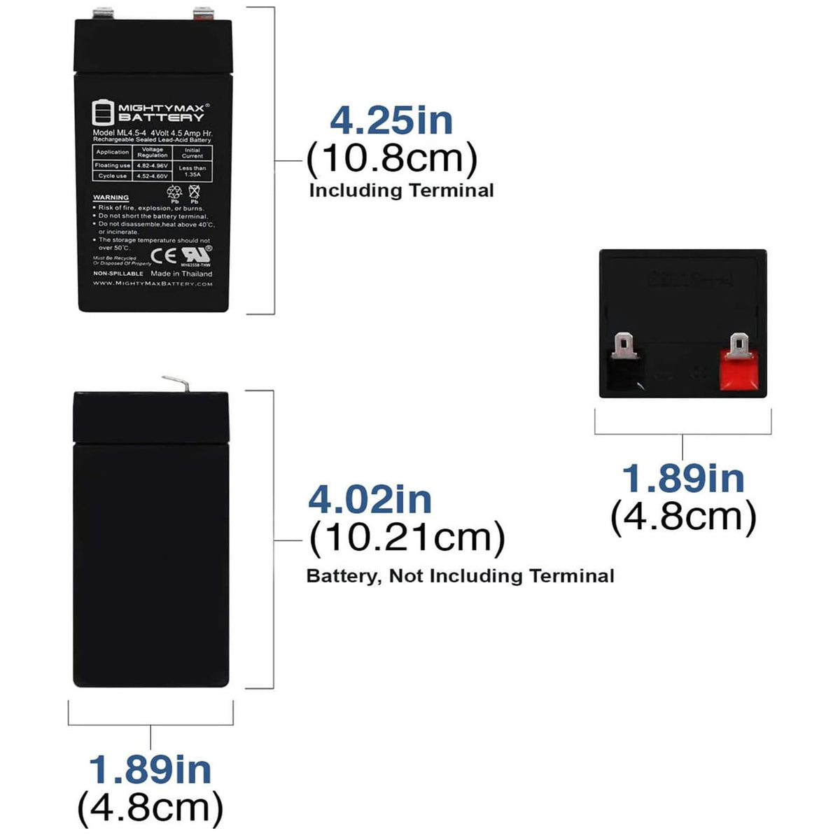 Mighty Max ML4.5-4 SLA battery with compact dimensions for easy mounting.