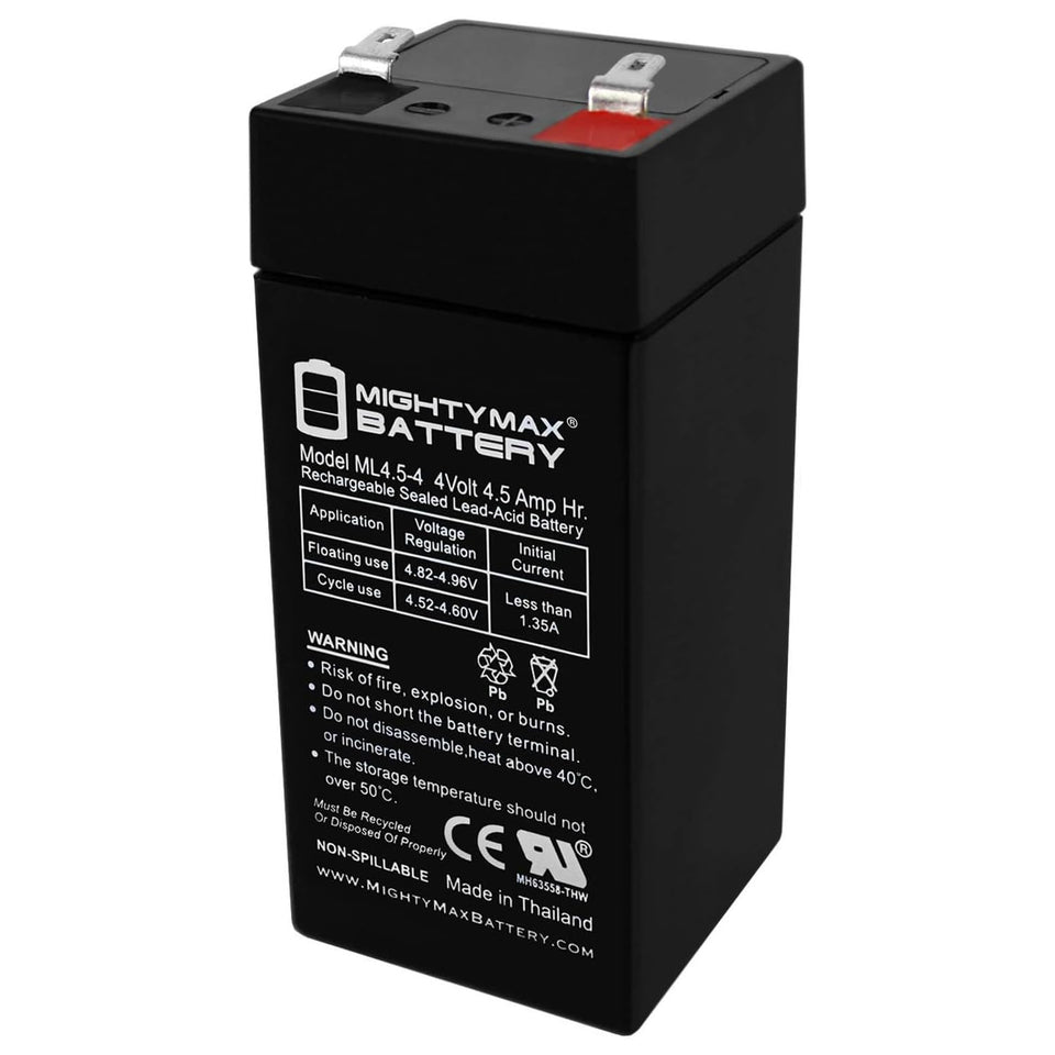 Mighty Max ML4.5-4 SLA battery compact 4V ideal for small fence chargers.