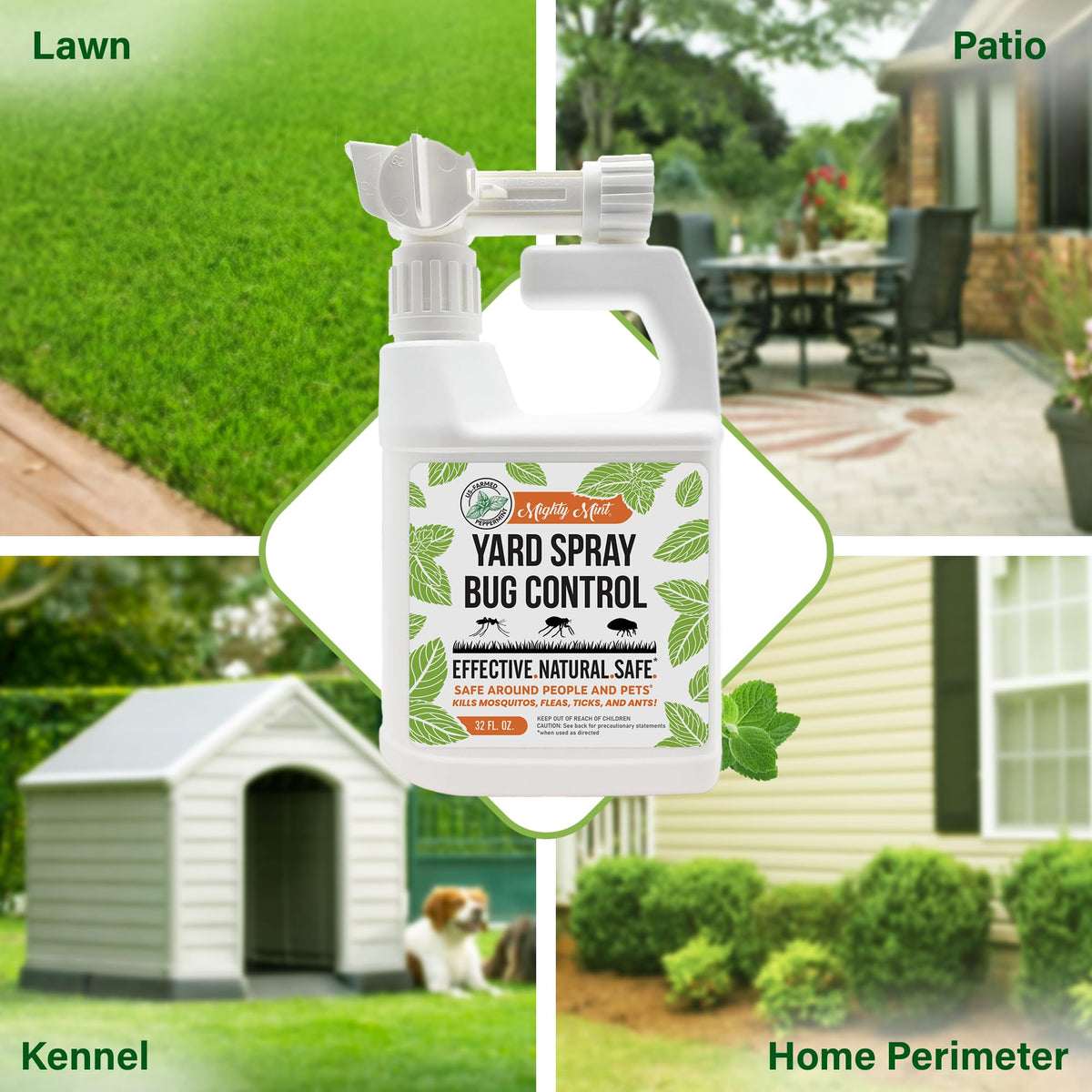 Mighty Mint spray visible on large yard area creating a barrier