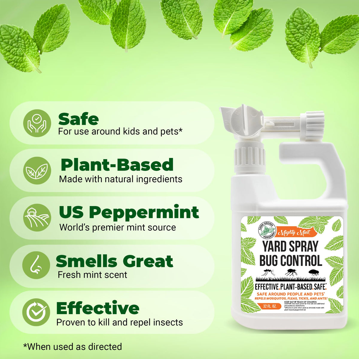 Mighty Mint hose-attachment setup for quick garden pest control.