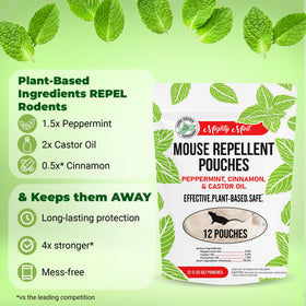 Mighty Mint pouches close-up with cinnamon oil signaling pleasant aroma while deterring rodents