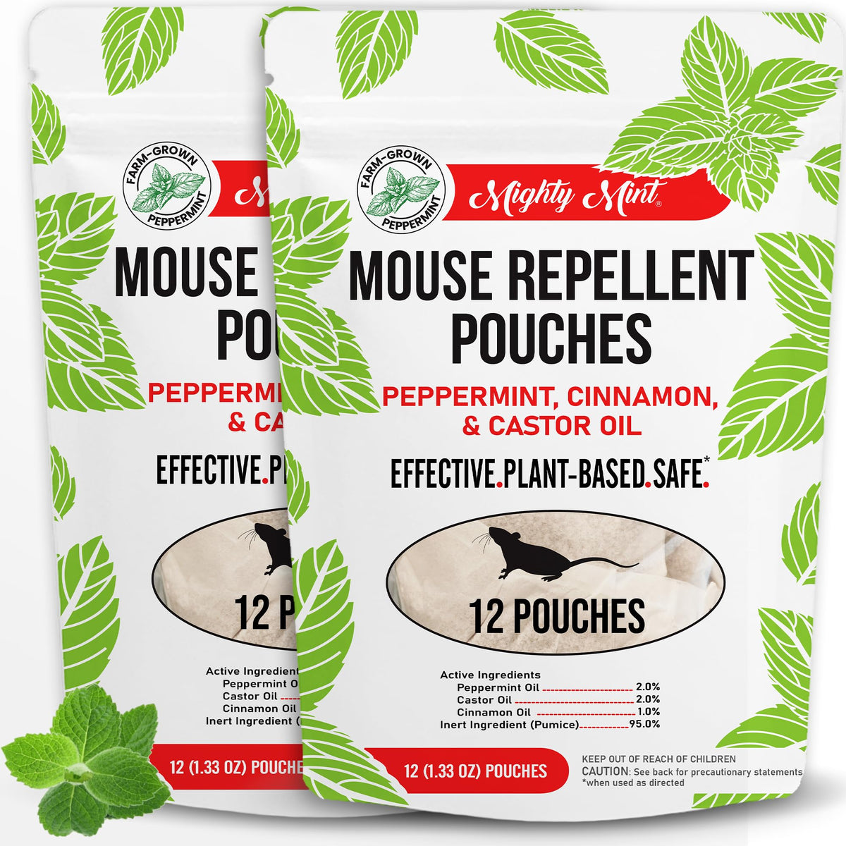 Mighty Mint mouse repellent pouches packaging signals plant-based protection for homes