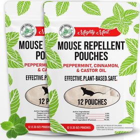 Mighty Mint mouse repellent pouches packaging signals plant-based protection for homes