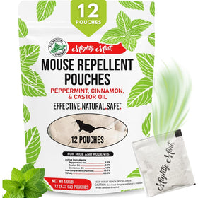Mighty Mint mouse repellent pouch with peppermint deters indoor rodents safely.