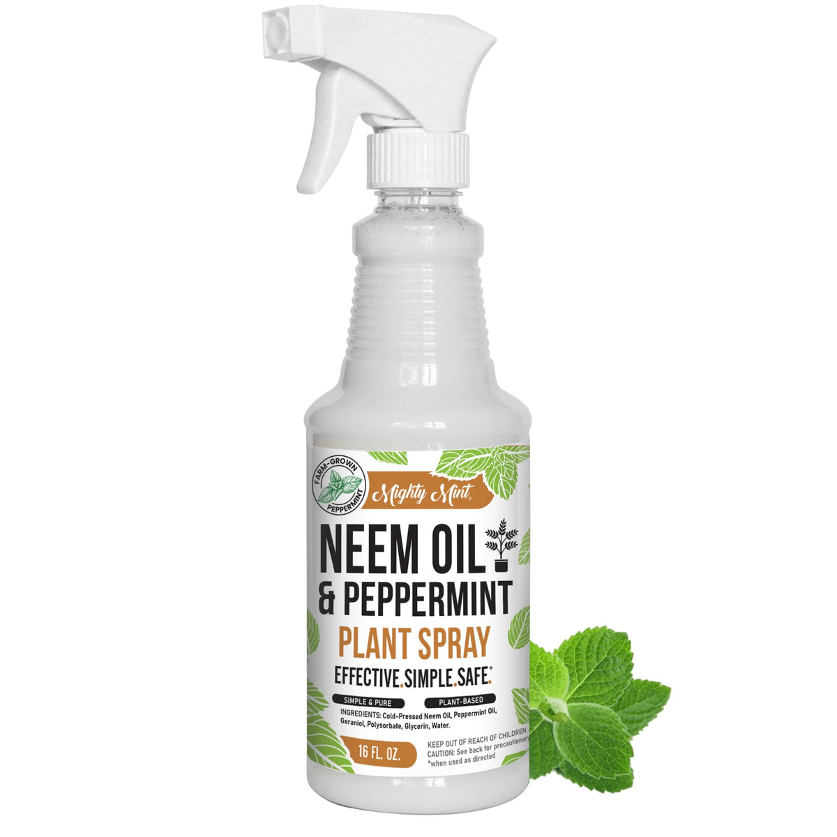 Mighty Mint neem oil spray leaf closeup for healthier foliage and natural nourishment.
