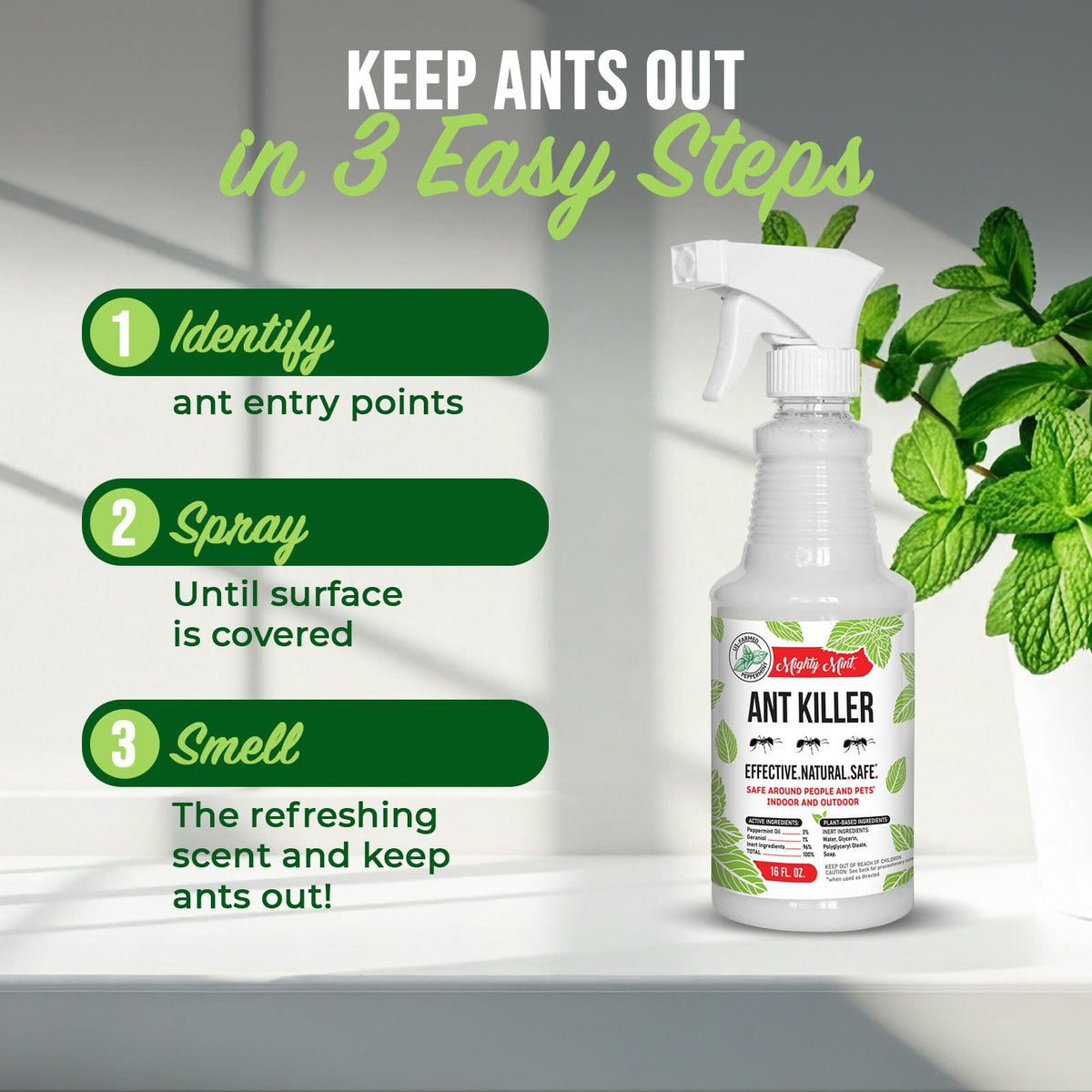 Mighty Mint Peppermint Oil Ant Killer Spray minty aroma lingering softly
