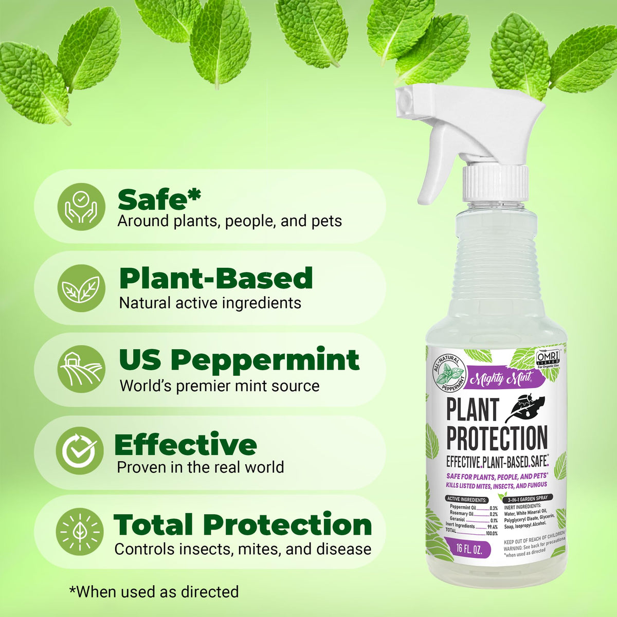 Mighty Mint Peppermint Oil Plant Protection Spray protects leaves from aphids