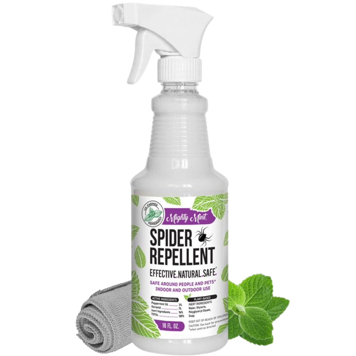 Mighty Mint peppermint oil spider repellent spray targets indoor spiders effectively.