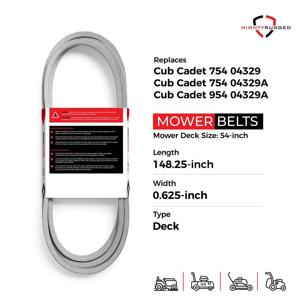 MightyRugged belt construction displays high-strength materials for reduced wear.