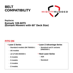 MightyRugged belt-length 198-98 measurement demonstrates precise fit for Exmark 60-inch decks.