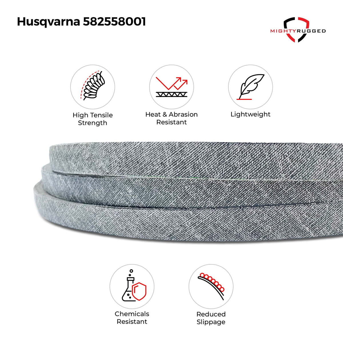 Aramid cord construction provides heat and abrasion resistance for longer belt life.