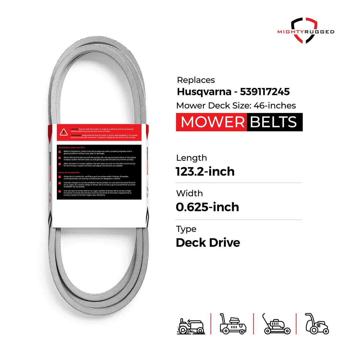 MightyRugged Husqvarna belt installation guide showing easy fit and correct alignment