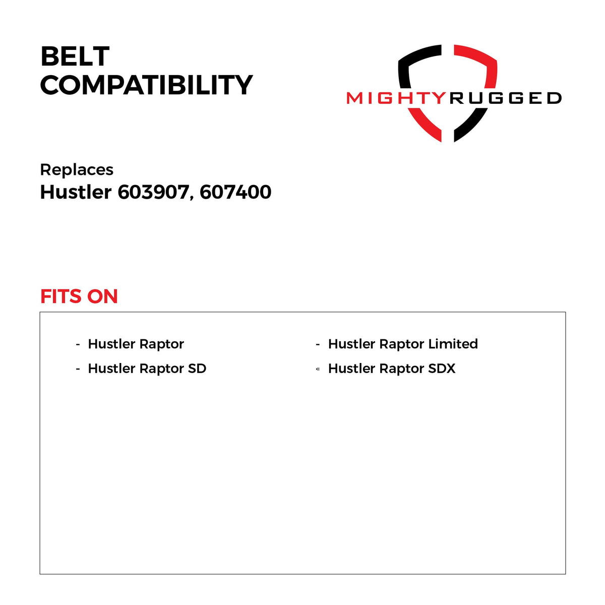 MightyRugged Hustler belt replacement compatible with OEM 603907 and 607400.