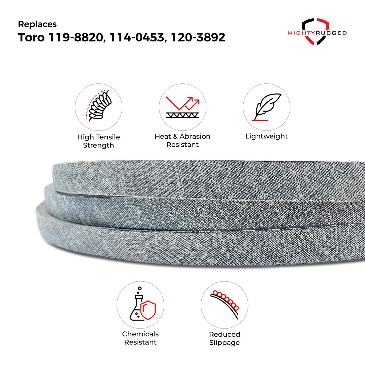 MightyRugged Toro belt assembly closeup highlighting durable aramid cord.