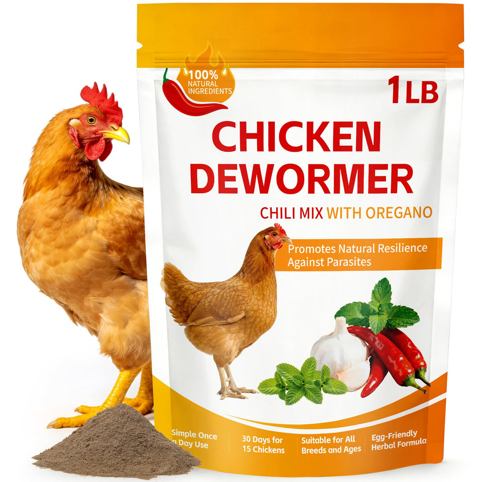 Miguelina natural chicken dewormer with chili powder in bag for backyard flocks, supports digestive comfort.