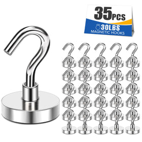 MIKEDE black magnetic hook on fridge showing a strong 30 lb hold for kitchen organization