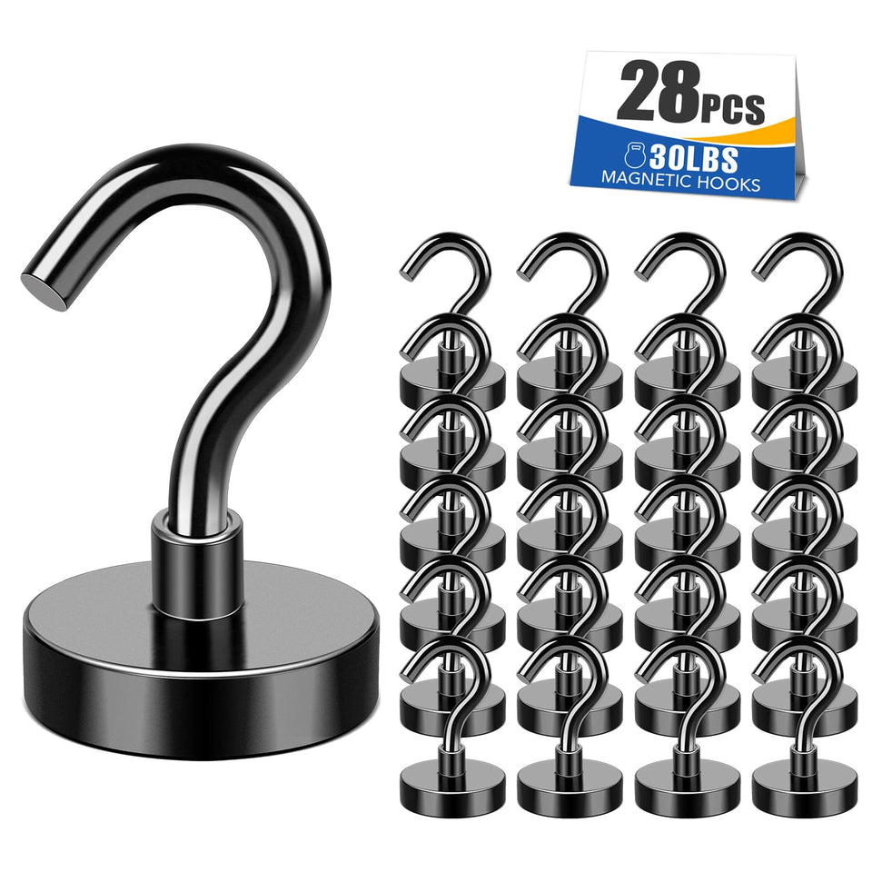 MIKEDE heavy-duty 30lb magnetic hook with steel base for fridge organization.