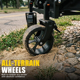 MIKKUPPA extra-wide tires improve stability on sand and grass.