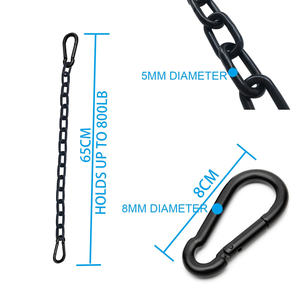 MIKMAYTOO packaging includes two chains and four carabiners for easy setup.