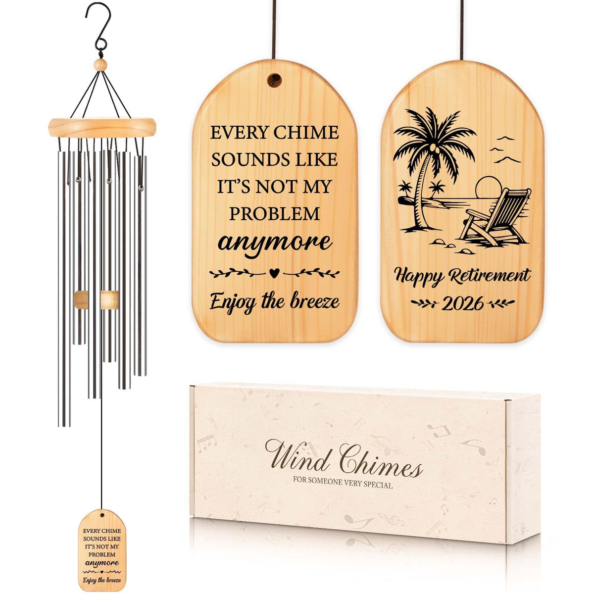 Milcier retirement wind chime in an elegant gift box, ready for celebration