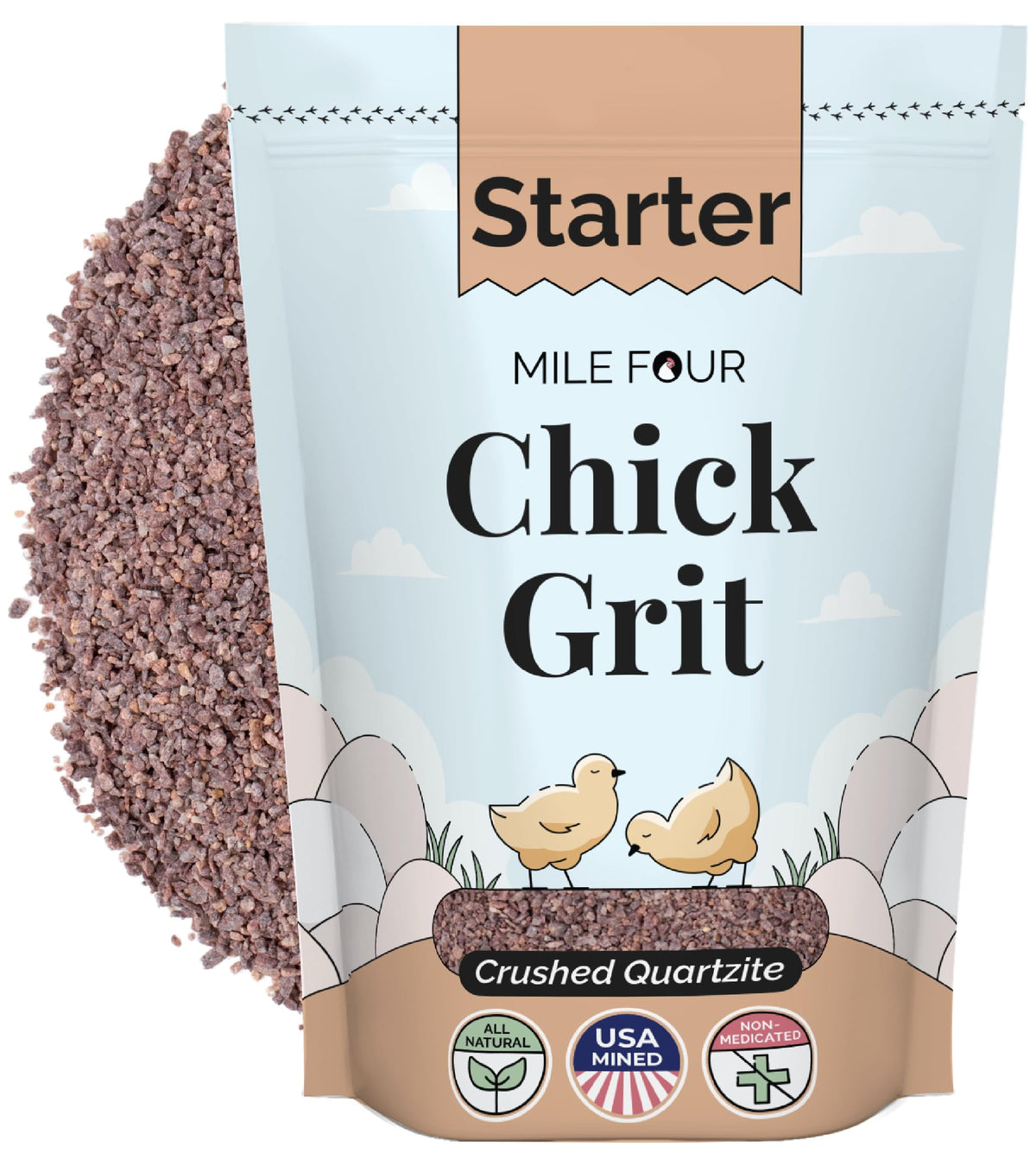 Mile Four Chick Grit Starter bag for 0-8 weeks supports digestion in young chicks
