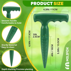 Dibber garden tool shows 6-9 inch length for accurate depth.
