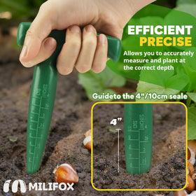 Seed planter with measuring scale for accurate planting depth.
