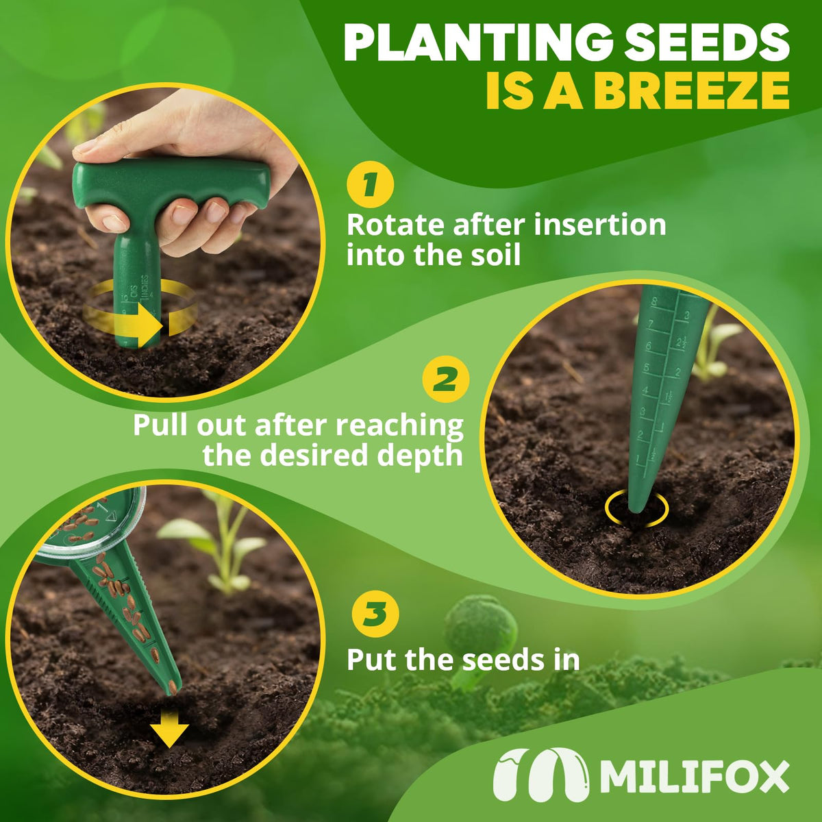 T-shaped bulb planter design offers comfortable control during use.