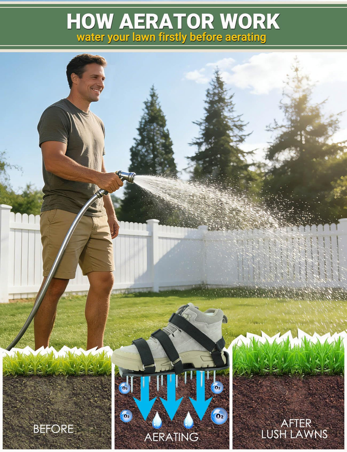 MILLUXXi heavy-duty spikes per sandal penetrate compact soil for deeper watering and nutrients.