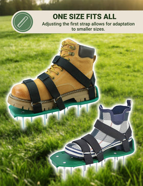 MILLUXXi lawn aerator shoes anti-slip pads ensure safety on wet grass.