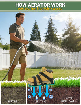 MILLUXXi lawn aerator shoes top view showcases adjustable straps fitting most sneakers.