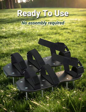 MILLUXXi secure-fit on sneakers makes quick, hands-free lawn aeration possible.