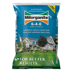 Milorganite 32lb bag for steady, slow-release feeding of a lush lawn.