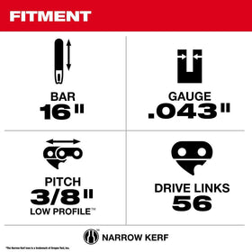 Milwaukee 56-link replacement chain emphasizing long life and performance.