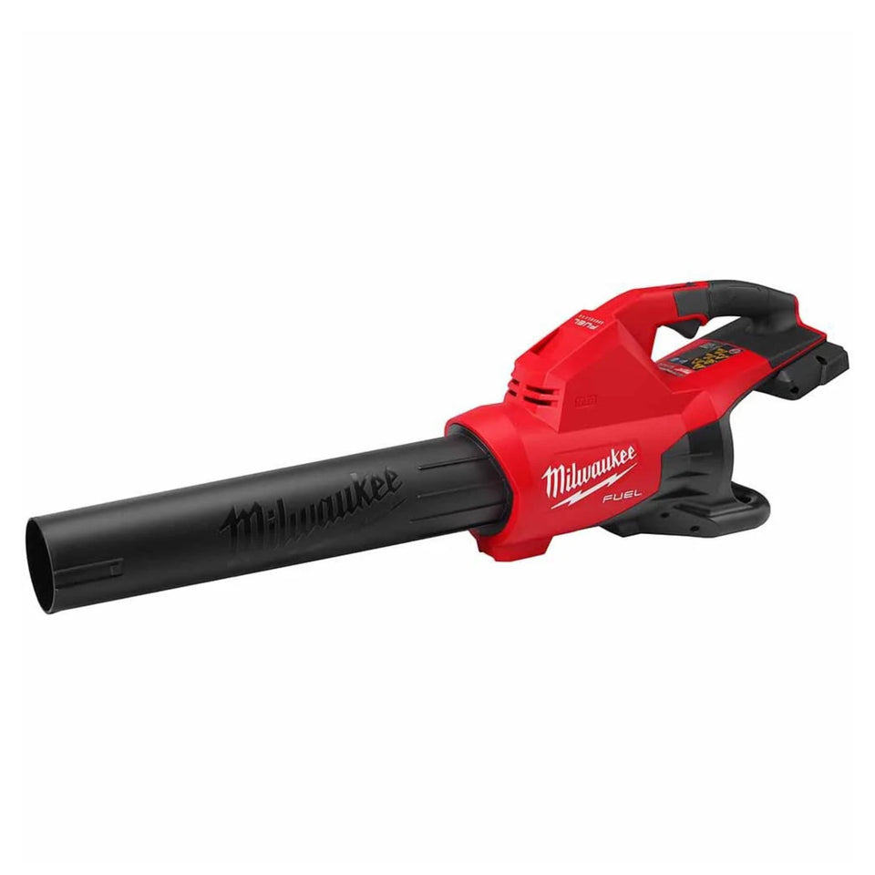 Milwaukee M18 FUEL dual battery blower front view showing powerful air flow for quick cleanup
