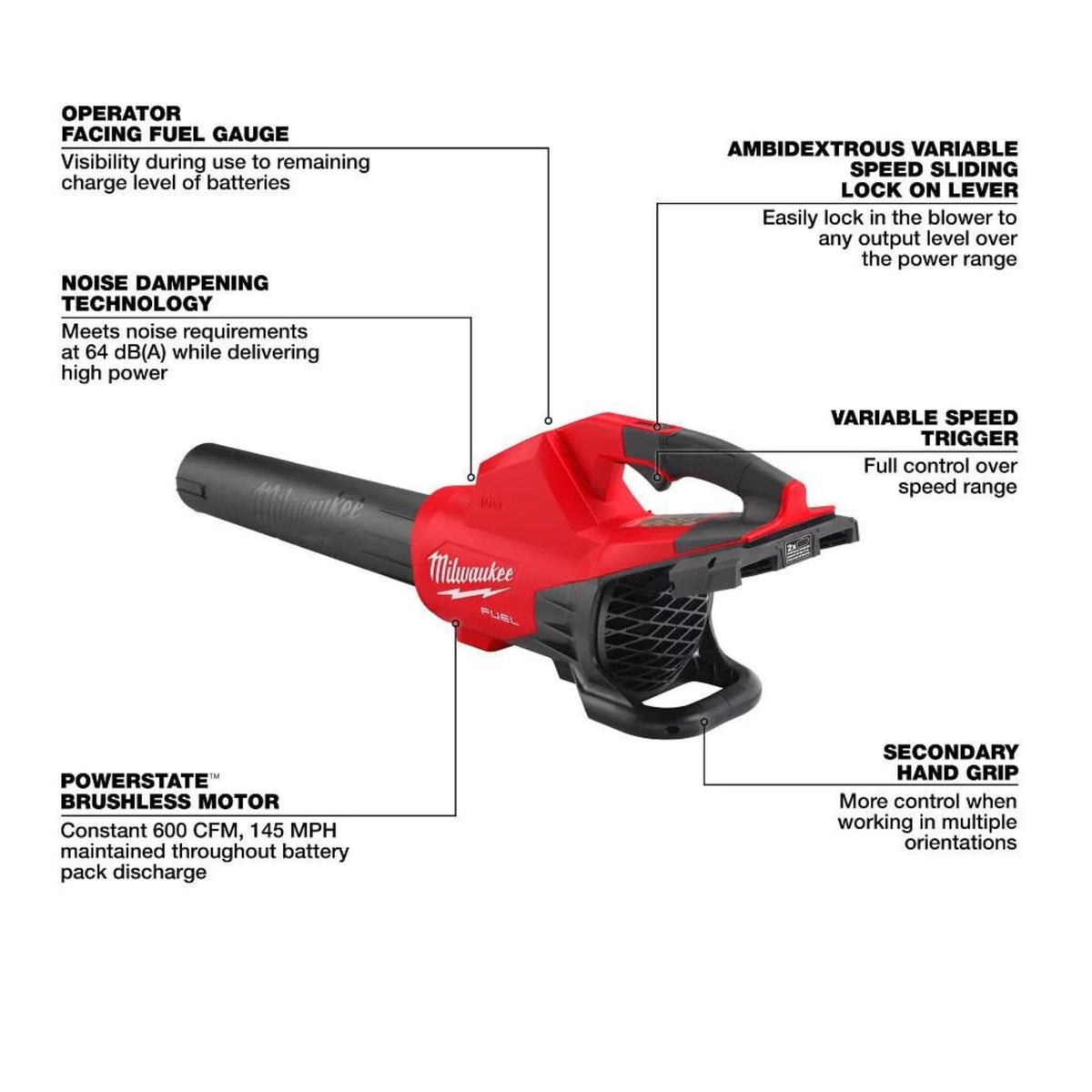 Milwaukee M18 FUEL dual battery blower top view with accessible controls