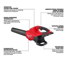 Milwaukee M18 FUEL dual battery blower top view with accessible controls