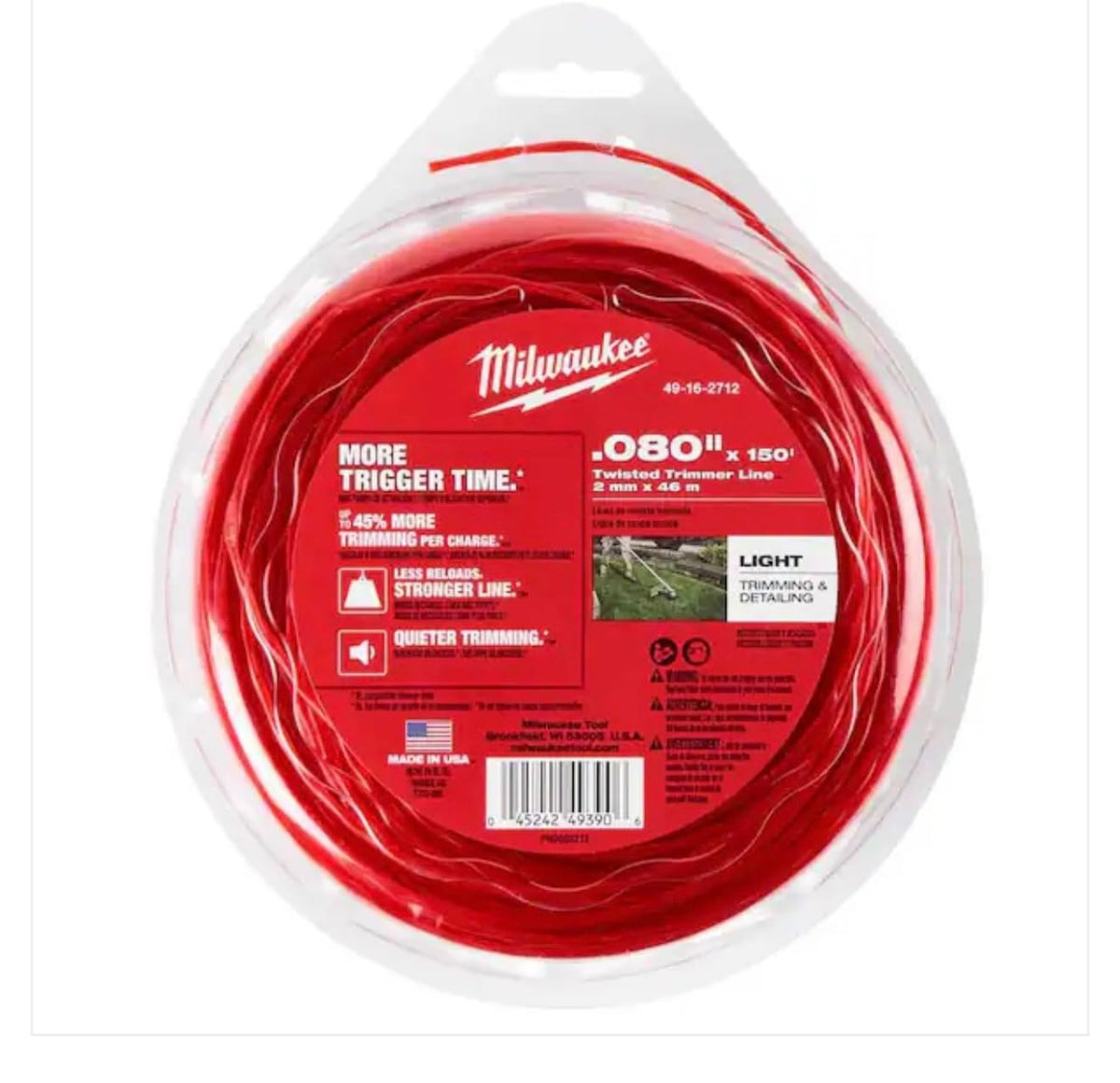 Milwaukee 49-16-2712 trimmer line for reliable replacement and durable edging.