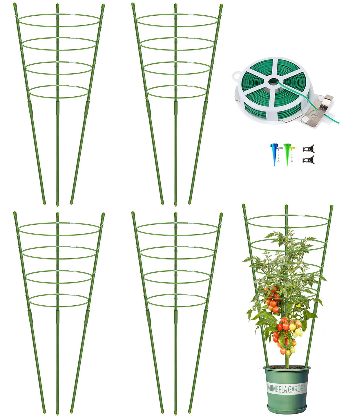 Mimeela tomato cage 36-inch supports upright growth in the garden.